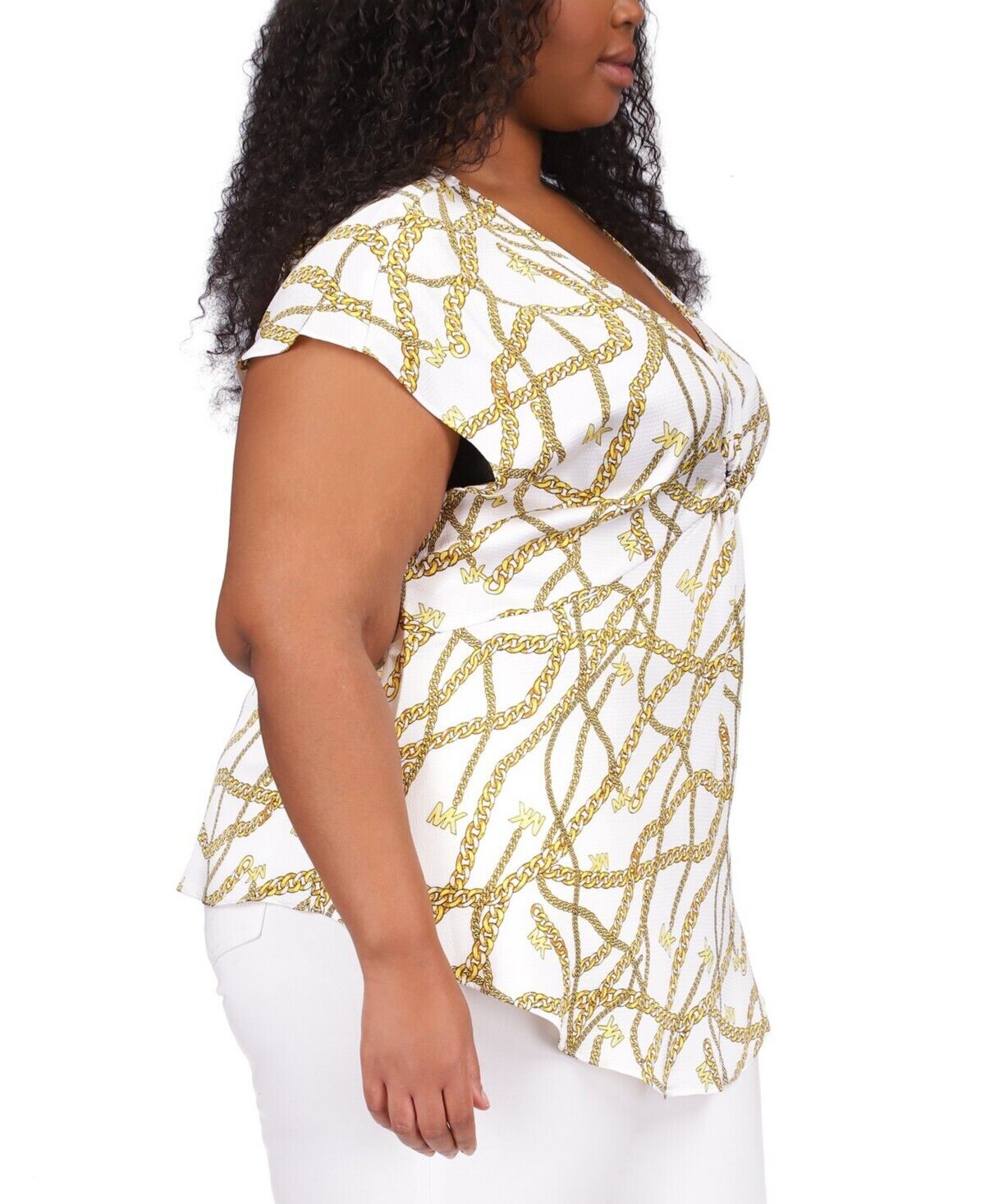 Michael Michael Kors Plus Size 2X Logo Chain-Print Top Yellow White MSRP $98