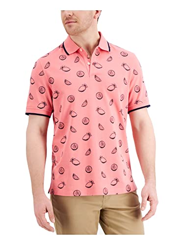 Club Room Men's Pique Polo Shirt Lemon-Print Stretch Pink Size XL
