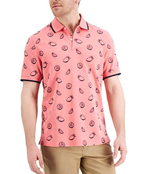 Club Room Men's Pique Polo Shirt Lemon-Print Stretch Pink Size XL