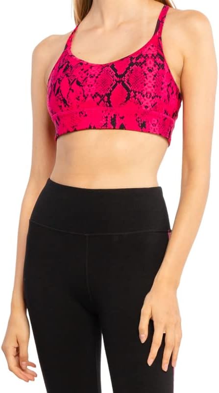 DKNY Sport Women's Snake-Embossed Sports Bra Tank Top (Pink, X-Small Size XS