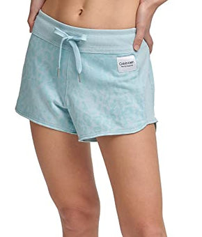 Calvin Klein Performance Women's Printed French Terry Shorts (Bleached Aqua, Small)