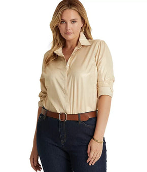 Lauren Ralph Lauren Plus-Size Metallic Lame Shirt Beige 2X MSRP $135