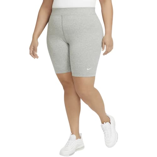 Nike Women's Sportswear Essential Mid-Rise Bike Shorts (Plus Size), Dark Grey Heather/White, 2X