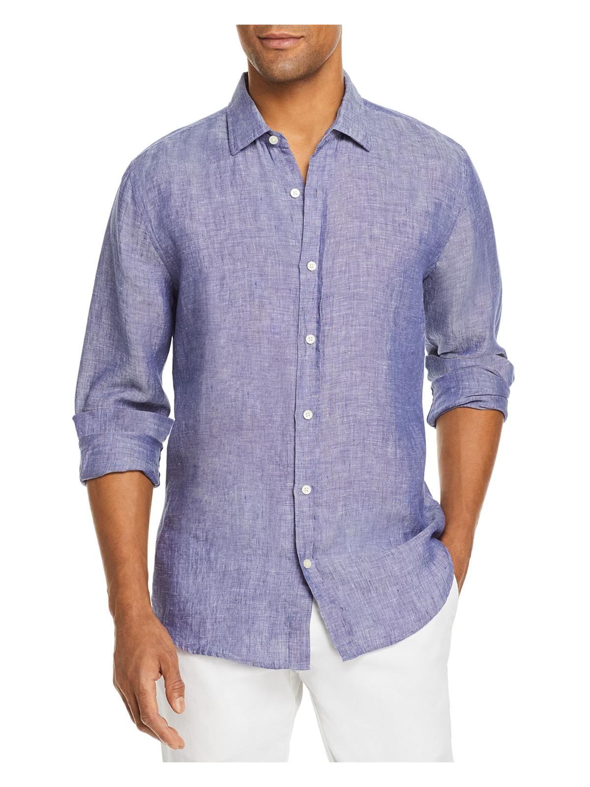 The Men's Store Mens Linen Collared Button-Down Shirt Blue Size XL