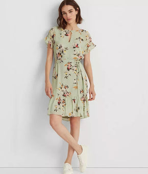 Lauren Ralph Lauren Floral Crinkled Georgette Dress Green Size 6 MSRP $145