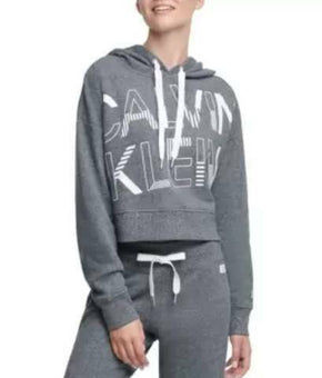 Calvin Klein Performance Logo-Graphic Fleece Hoodie Gray Womens Size XL MSRP $60