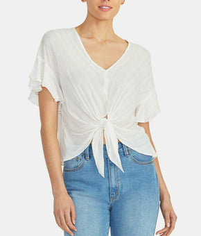 RACHEL Rachel Roy Women Zinnia Tie-Front Top Gold Ivory White Size M