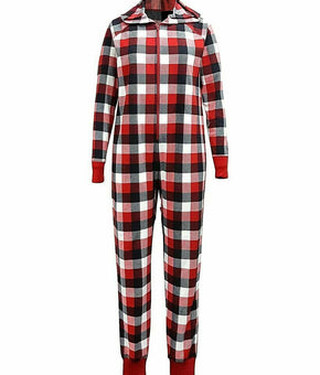 Family PJ's Women Buffalo Check Holiday One Piece Hooded Pajama Plus size 1X Red