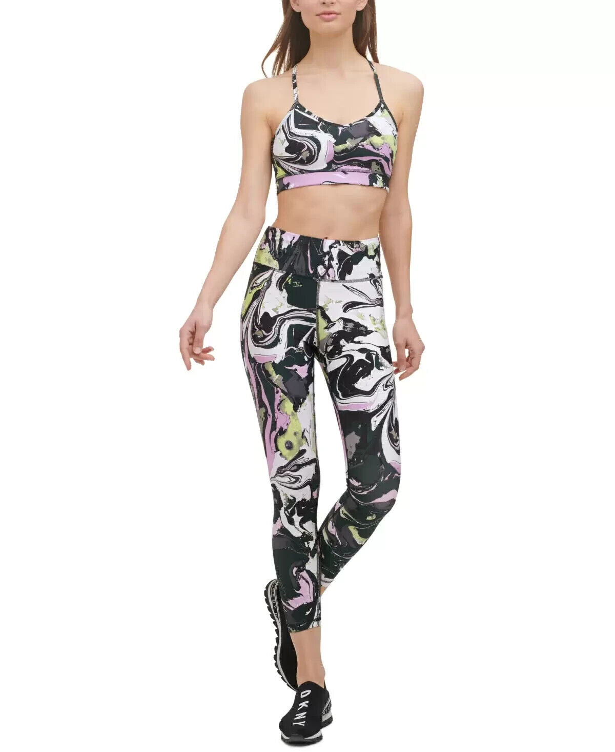 DKNY SPORT Women Marble-Print High-Waist 7/8 Leggings multi-Color SZ S MSRP $60