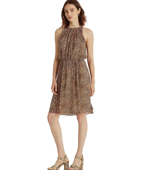 LAUREN RALPH LAUREN Python-Print Georgette Dress Brown Size 8 MSRP $135