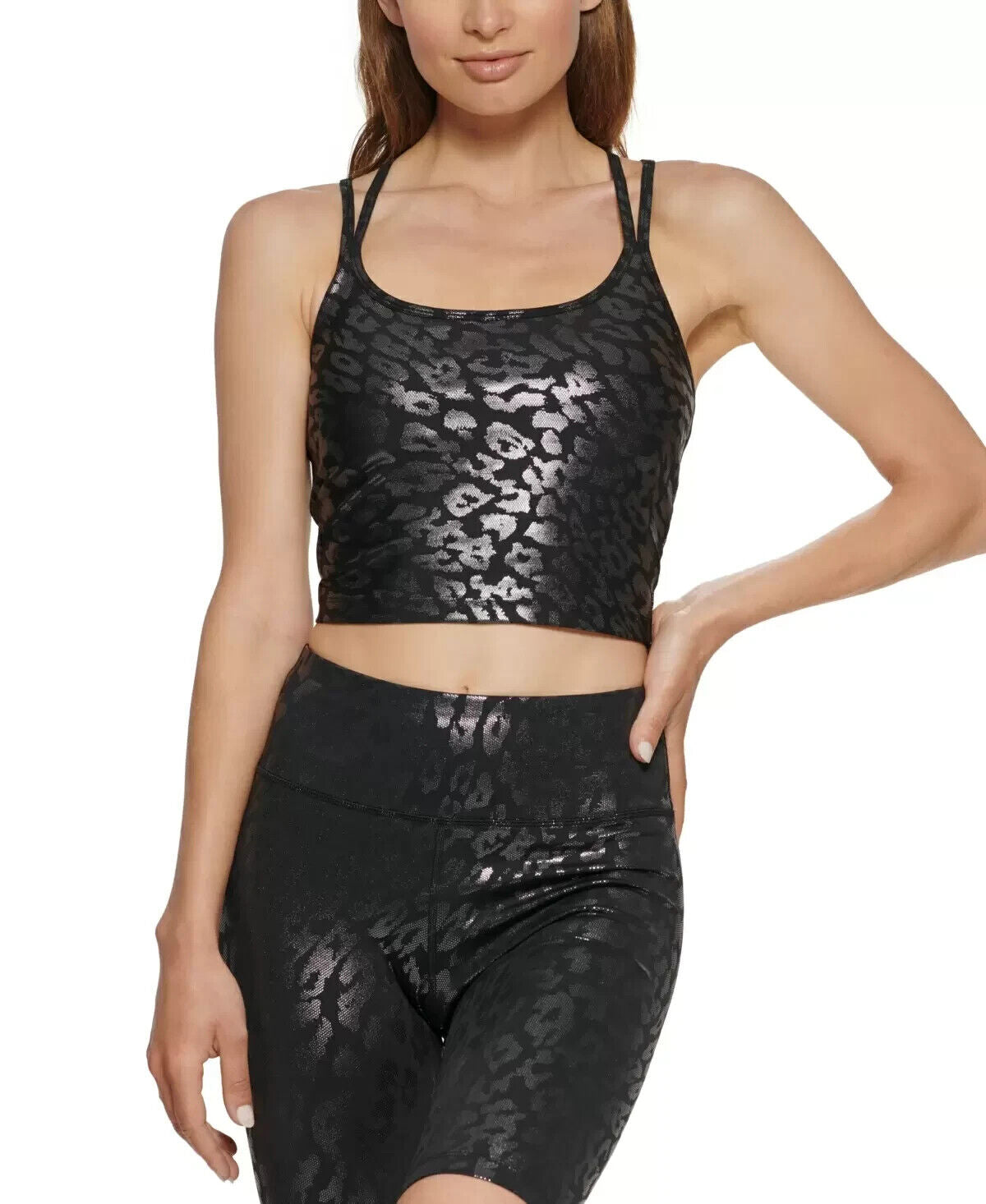 Calvin Klein Performance Printed Strappy-Back Tank Top Black Size S MSRP $50