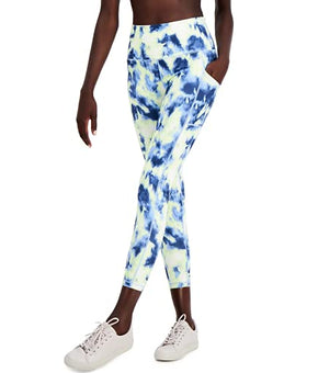 Ideology Women's Tie-Dyed Pocket 7/8 Length Leggings Blue White Size L