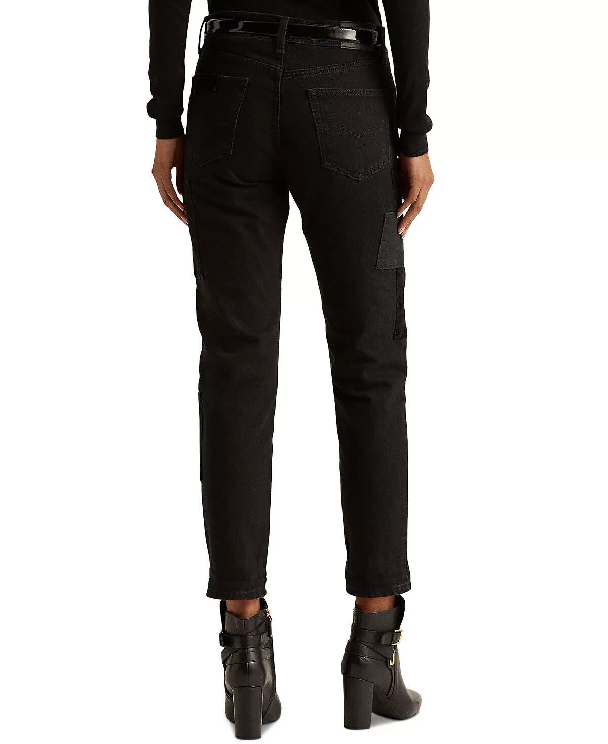 Ralph Lauren Womens Patchwork Relaxed Tapered Jeans Wash Black Size 14 MSRP $175