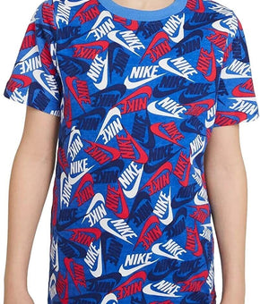 Nike Boys NSW Futura All Over Print TEE DH6560-480 Game Blue Size Large