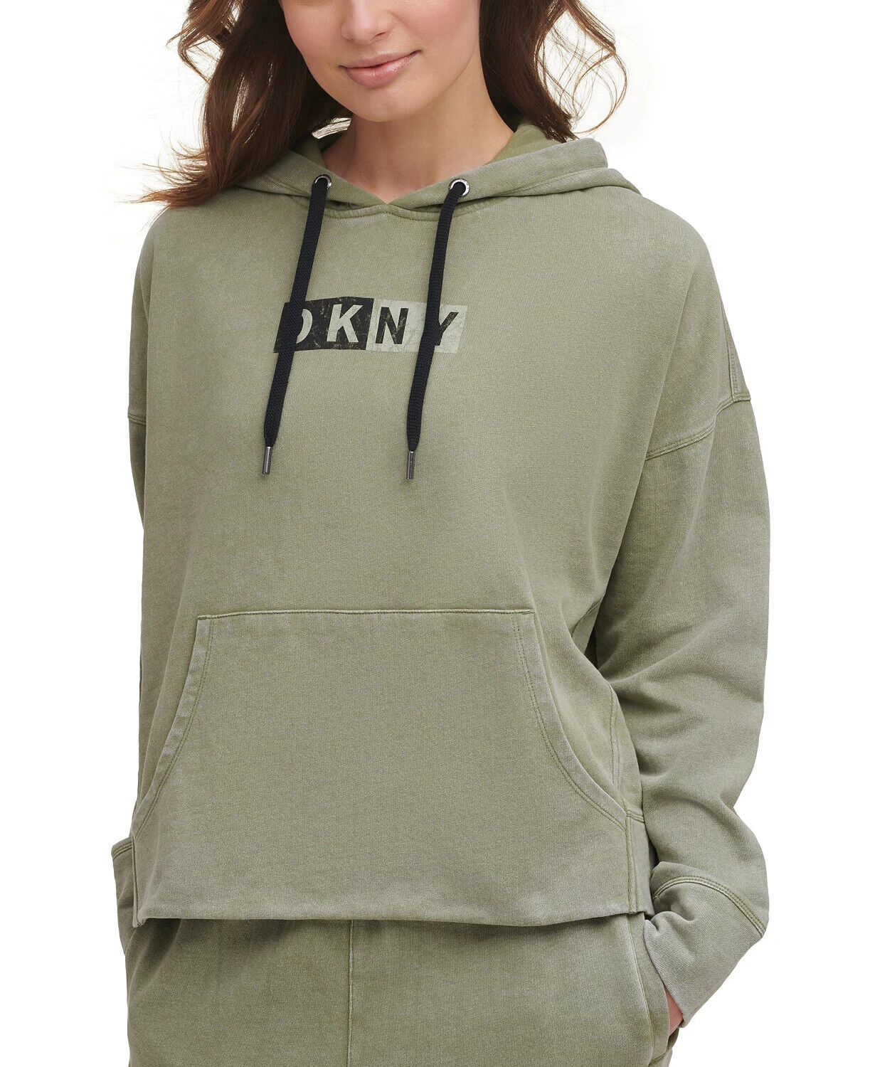 DKNY Sport Women's Cotton Logo Graphic Hoodie Green Size M MSRP $80