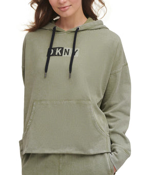DKNY Sport Women's Cotton Logo Graphic Hoodie Green Size M MSRP $80
