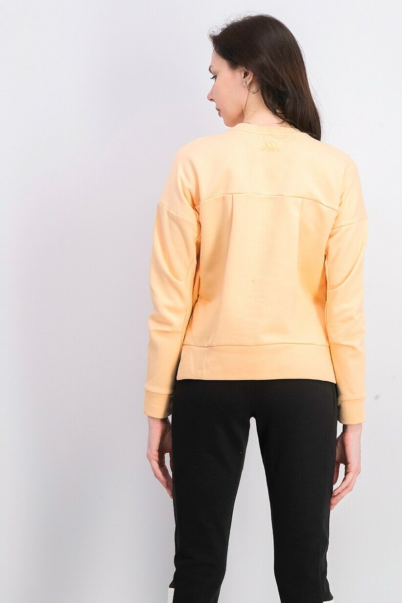 Adidas Women ID Glam Fleece Sweatshirt Pullover Crew Neck Glow Orange Size M $60