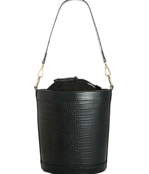 Inc International Women's Concepts Ajae Croco Embossed Bucket Bag Black Gold