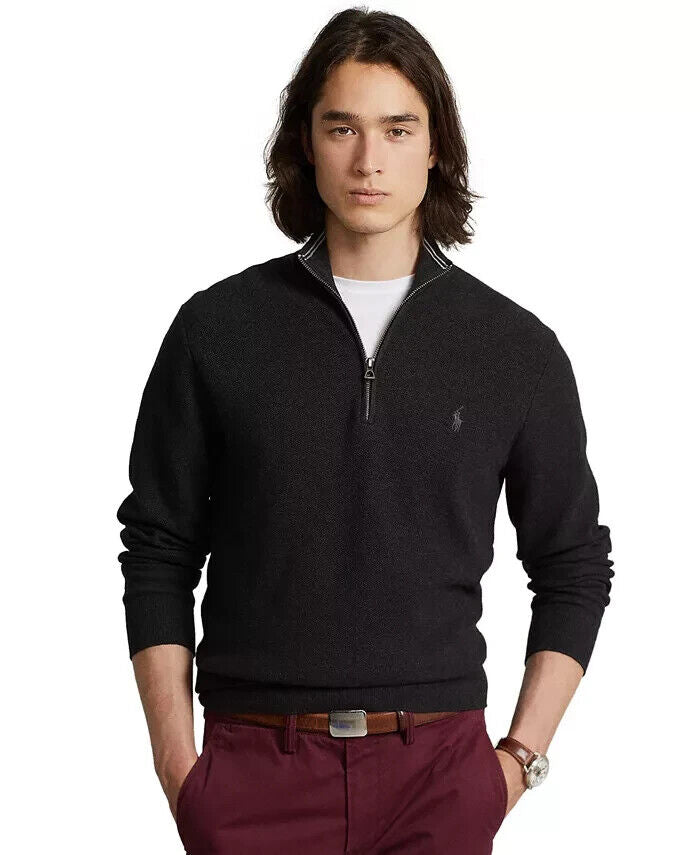 Polo Ralph Lauren Men'sMesh-Knit Cotton Sweater Dark Gray Heather Size S $138