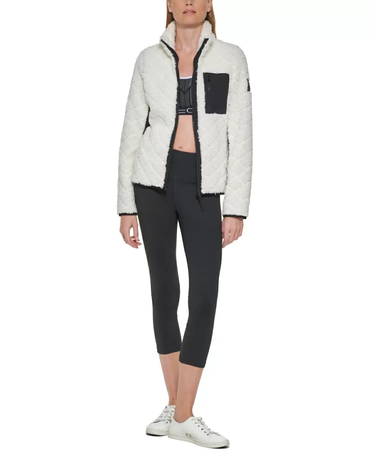 Calvin Klein Performance Women's Diamond-Pattern Fleece Jacket White Size L $100