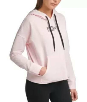 DKNY Sport Logo Hooded Cotton Sweatshirt Light Pink Size S MSRP $70
