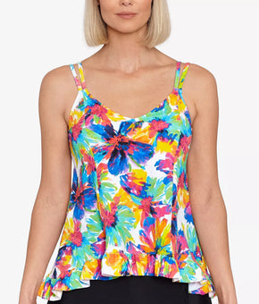 Swim Solutions Women's Printed High-Low Tankini Top Blue Green Size 14 MSRP $72