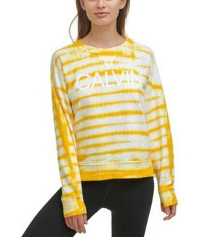 Calvin Klein Performance Logo Tie-Dyed Sweatshirt Yellow Size S MSRP $70