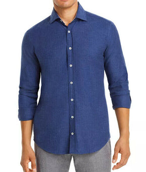 Dylan Gray Herringbone-Pattern Classic Fit Flannel Shirt Size M Blue