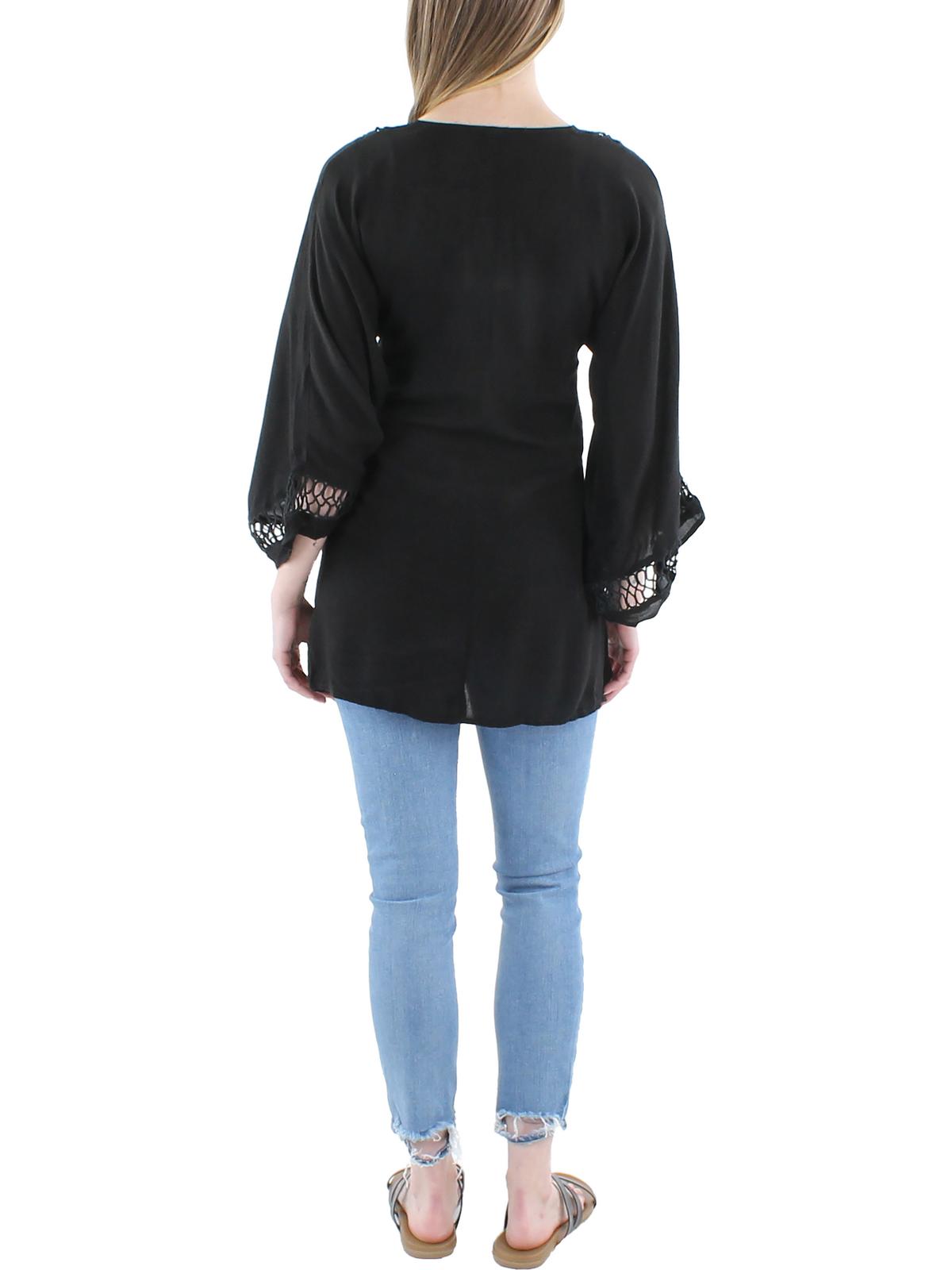 Raviya Womens Cotton Blend Lace Tunic Top Black, Size S