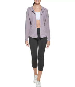 CALVIN KLEIN PERFORMANCE Women's Waffle-Knit Zip Hoodie Purple Size XS MSRP $59