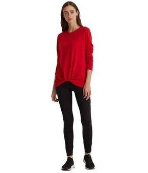 Lauren Ralph Lauren Twist-Front Long-Sleeve Top Lipstick Red Size M MSRP $70