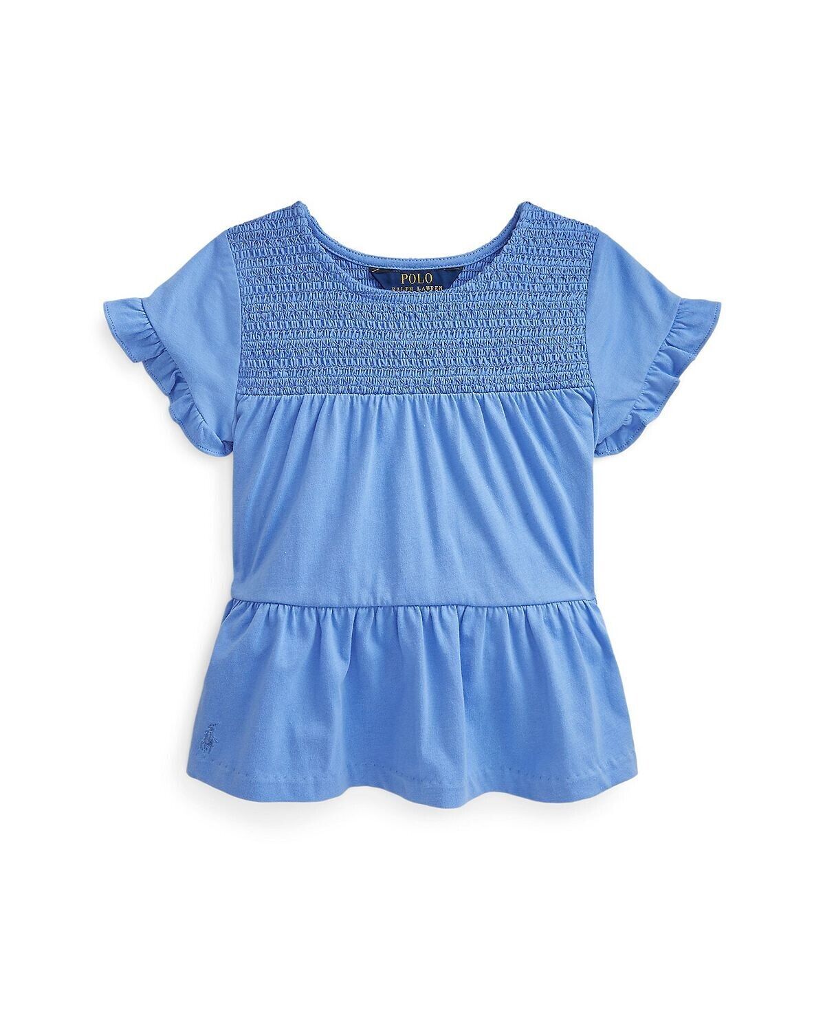 POLO RALPH LAUREN Toddler Girls Smocked Tiered Jersey Top Blue Size S (7) $50