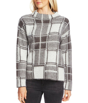 Women's Vince Camuto Plaid Mock Neck Sweater, Size Medium Grey