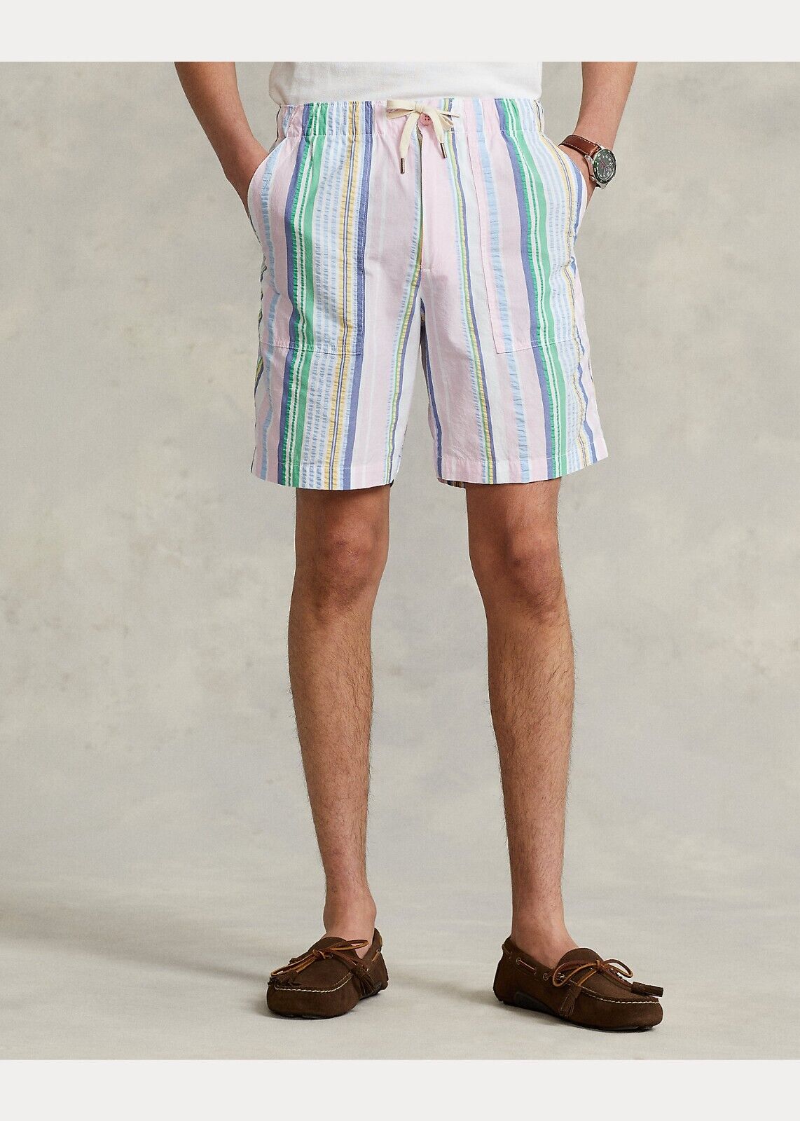 Polo Ralph Lauren 8-Inch Relaxed Fit Seersucker Short Pink Blue Size S MSRP $90