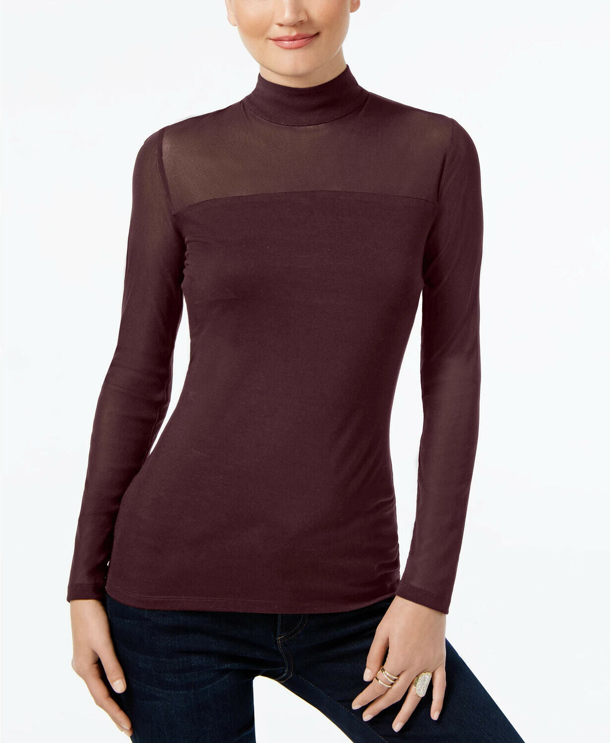 INC Mock Turtleneck Illusion Top Small Purple Womens Size XXL MSRP $40