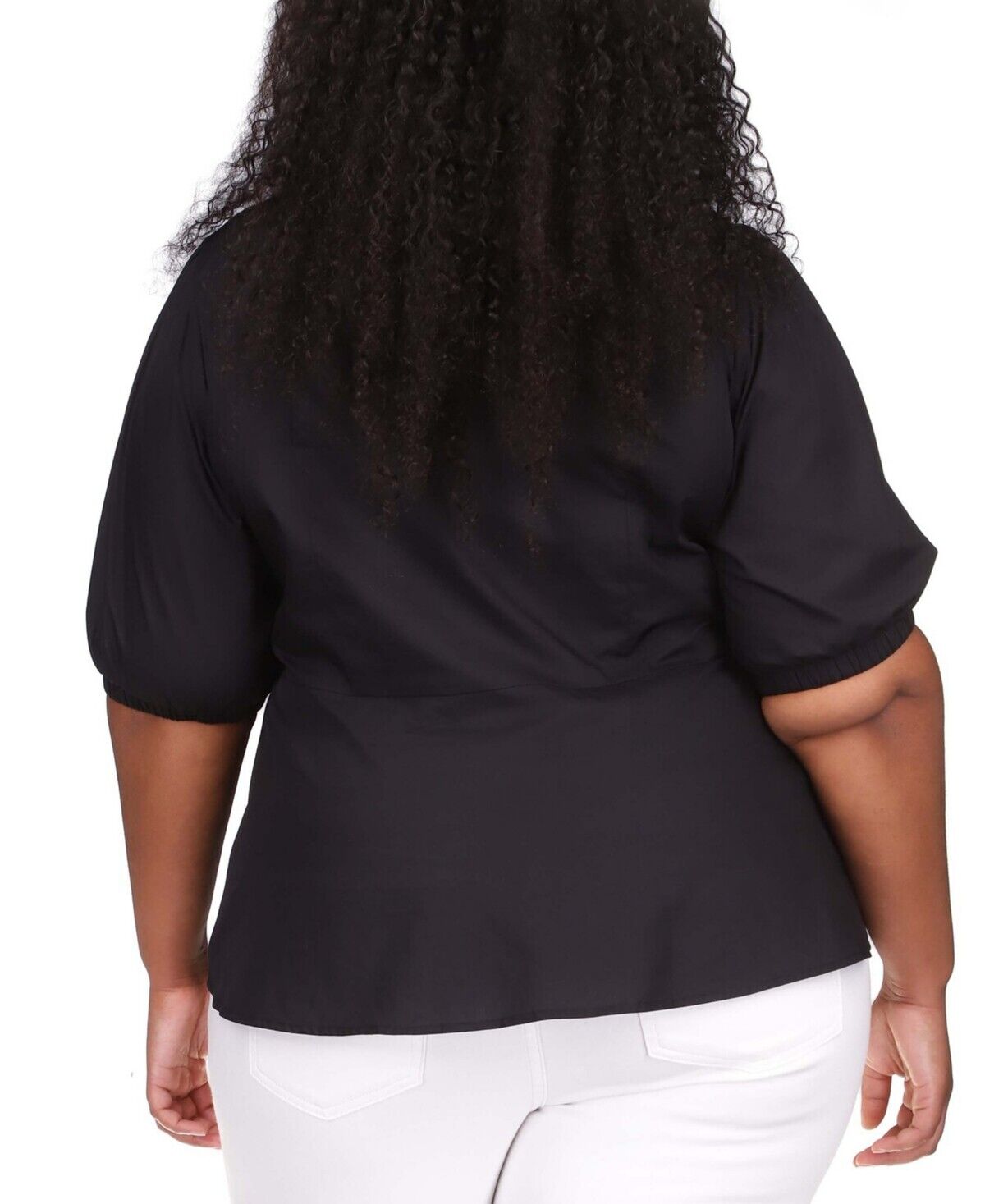 Michael Michael Kors Plus Size 2X Cotton Poplin 3/4-Sleeve Top Black, MSRP $115