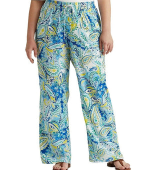 LAUREN Ralph Lauren Womens Plus Paisley Crepe Wide Pants Blue Size 1X MSRP $135