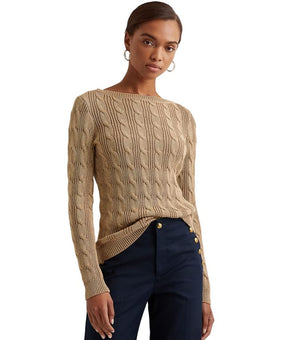 Lauren Ralph Lauren Women's Boatneck Cable-Knit Sweater (Gold, XX-Large)