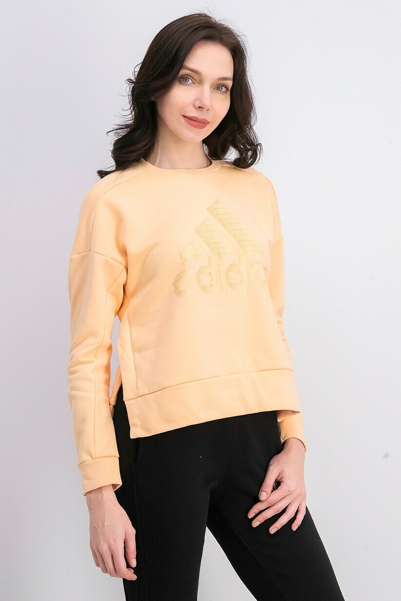Adidas Women ID Glam Fleece Sweatshirt Pullover Crew Neck Glow Orange Size M $60