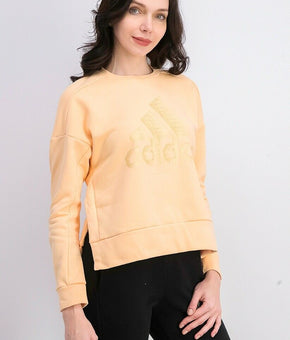 Adidas Women ID Glam Fleece Sweatshirt Pullover Crew Neck Glow Orange Size M $60