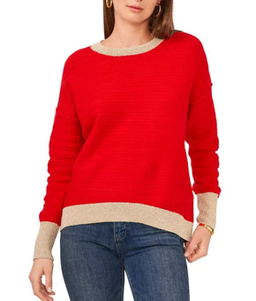 VINCE CAMUTO Colorblocked-Trim Sweater Red Gold Size XS MSRP $79