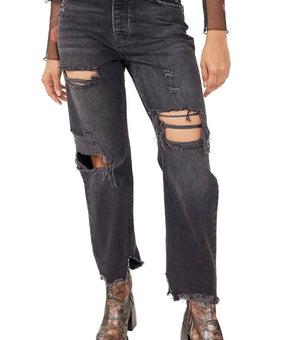 Free People Distressed Tapered Baggy Boyfriend Jeans Black Size 27 MSRP $98