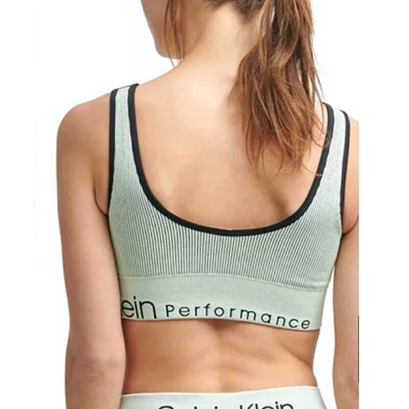 Calvin Klein Womens Seamless Ribbed Medium Impact Sports Bra Blue Size XS
