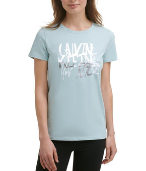 CALVIN KLEIN PERFORMANCE Women's Script Logo T-Shirt Blue Size S MSRP $40