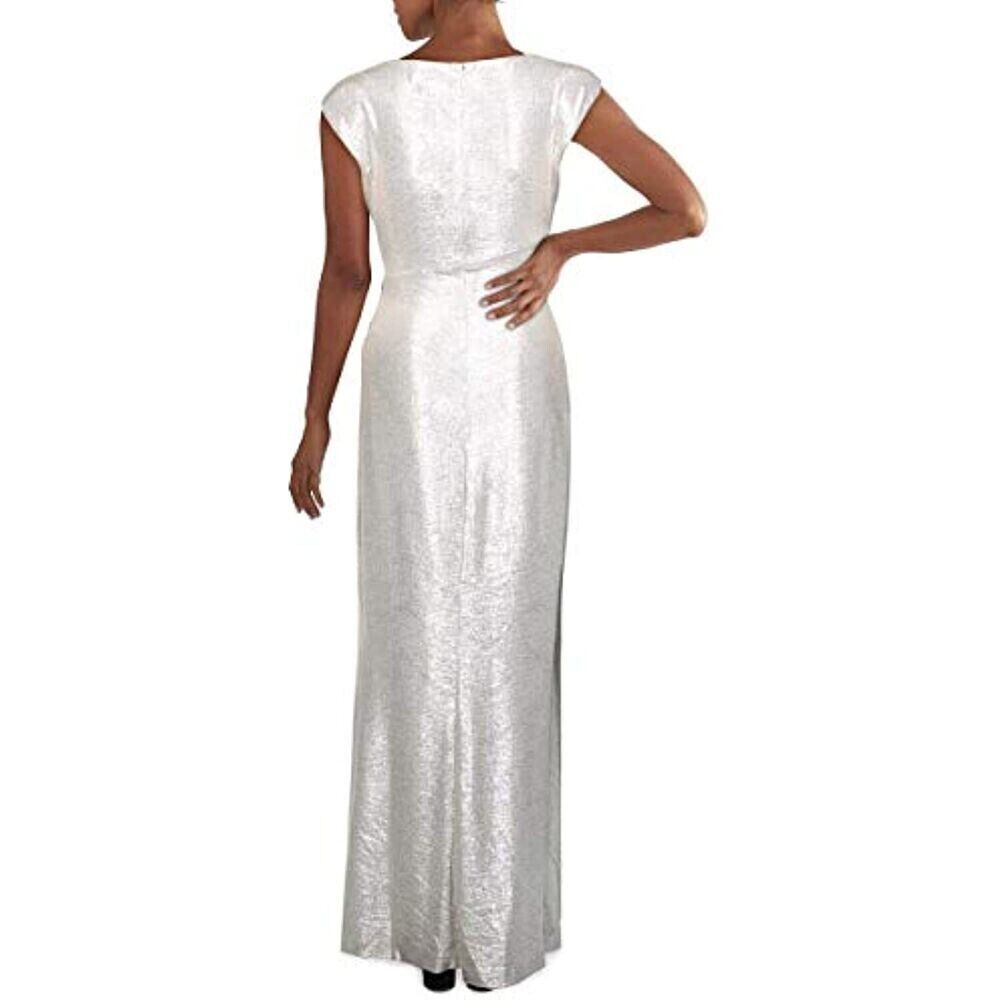 Ralph Lauren Womens Iliane Metallic Gathered Evening Dress Size 10 MSRP $260