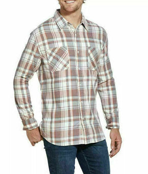 Weatherproof Vintage Men's Burnout Flannel Shirt Plaid Orange Grey Size M