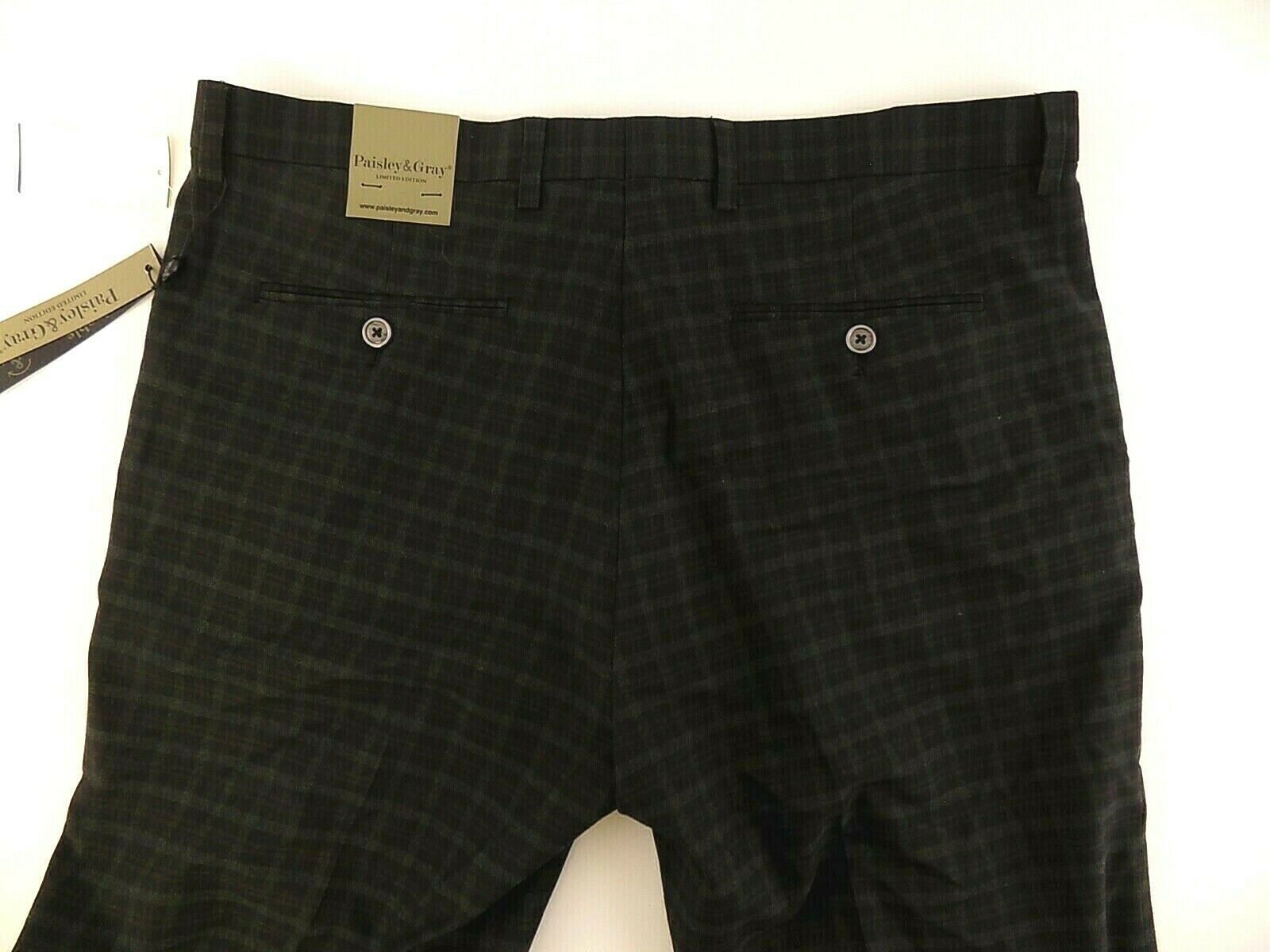 Paisley & Gray Men Limited Edition Check Slim Fit Pants Dark Green Brown 34x32