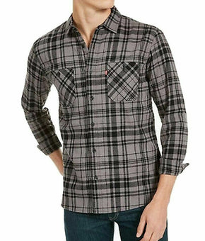 Levi's Mens Shirt Gray Size Large L Button Front Flannel Plaid Print $54