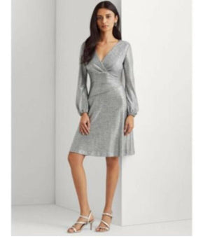 Lauren Ralph Lauren Womens Metallic Dress Dark Gray Silver Size 4 MSRP $195