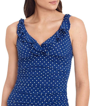 LAUREN RALPH LAUREN Women's Blue Polka Dot Surplice Ruffled Size 14 MSRP $100